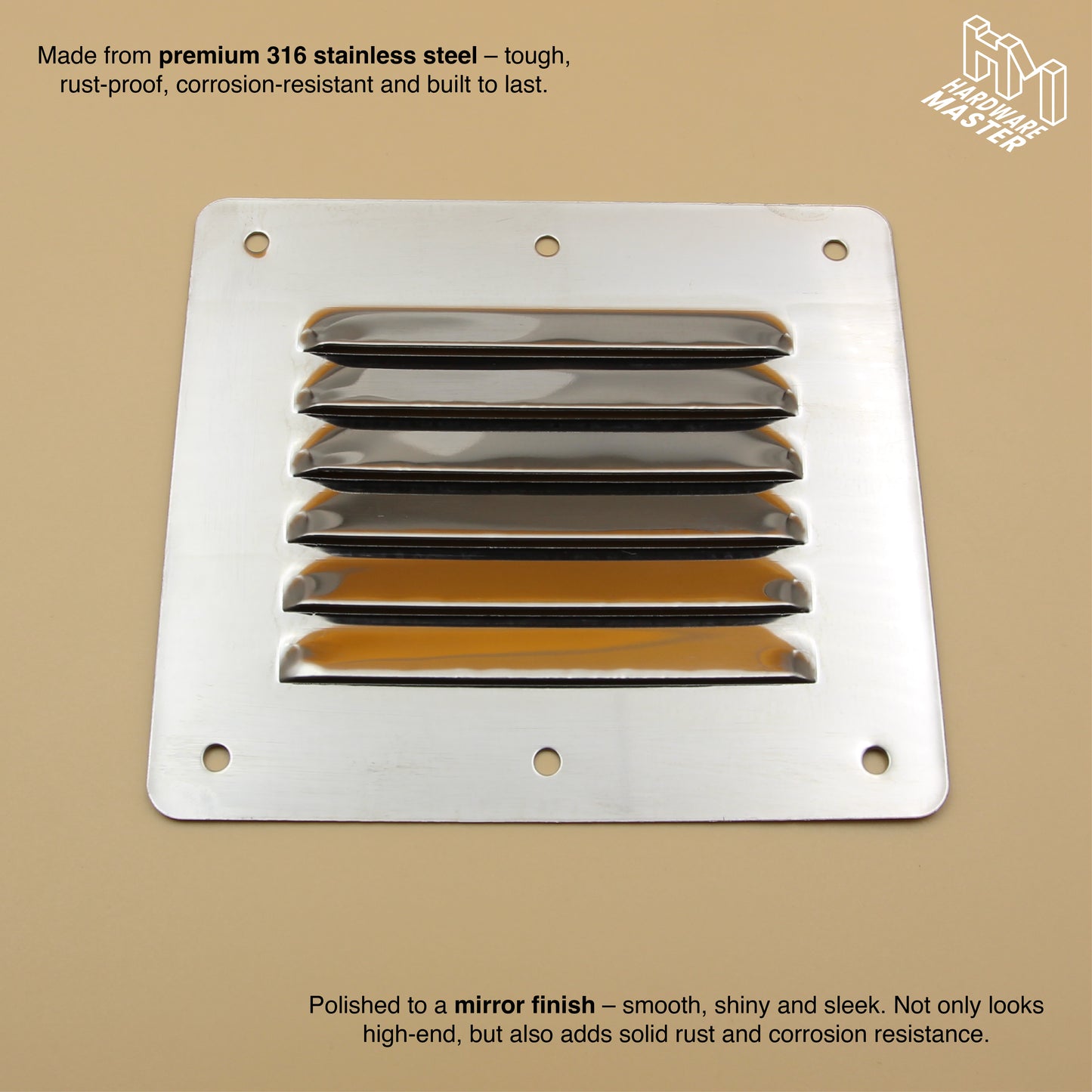 127 × 115 mm Stainless Steel Rectangle Vent – Marine Grade S316 | Ute, Caravan, Boat