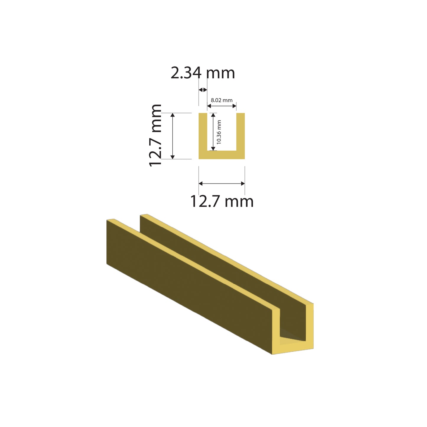 Brass U Channel | 12.7x12.7x2.34mm | C380 | Custom Length