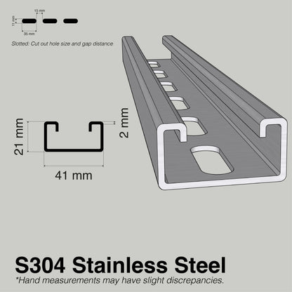 S304 Stainless Steel Unistrut Track | Slotted Channel