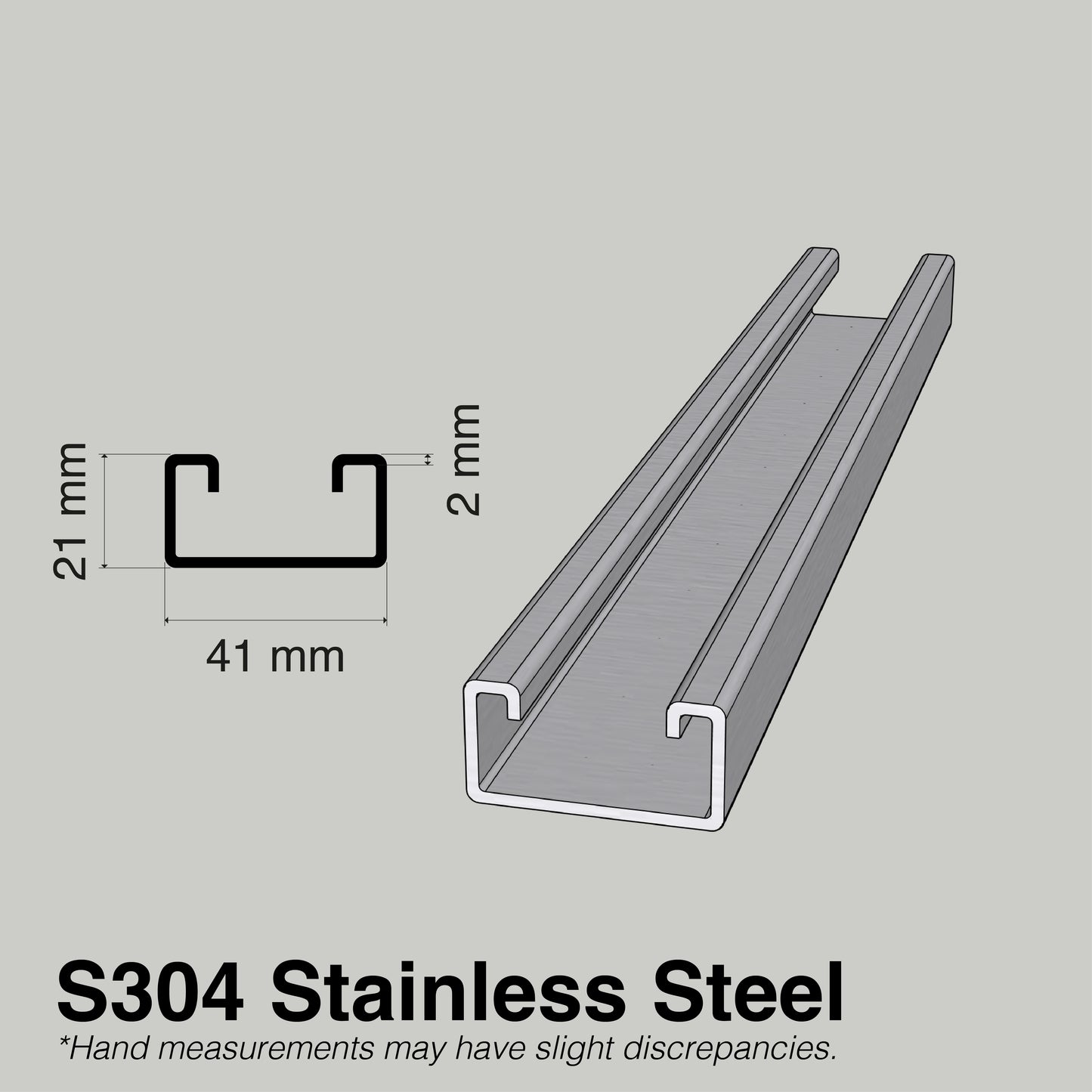 Unistrut Track Slotted Or Plain | S304 Stainless Steel | Heavy Duty Channel
