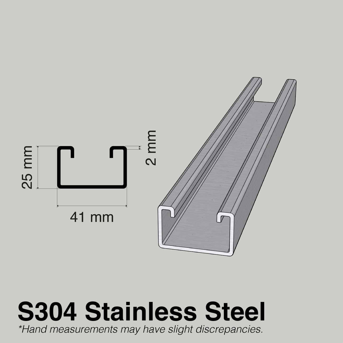 Unistrut Track Slotted Or Plain | S304 Stainless Steel | Heavy Duty Channel