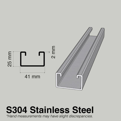 Unistrut Track Slotted Or Plain | S304 Stainless Steel | Heavy Duty Channel