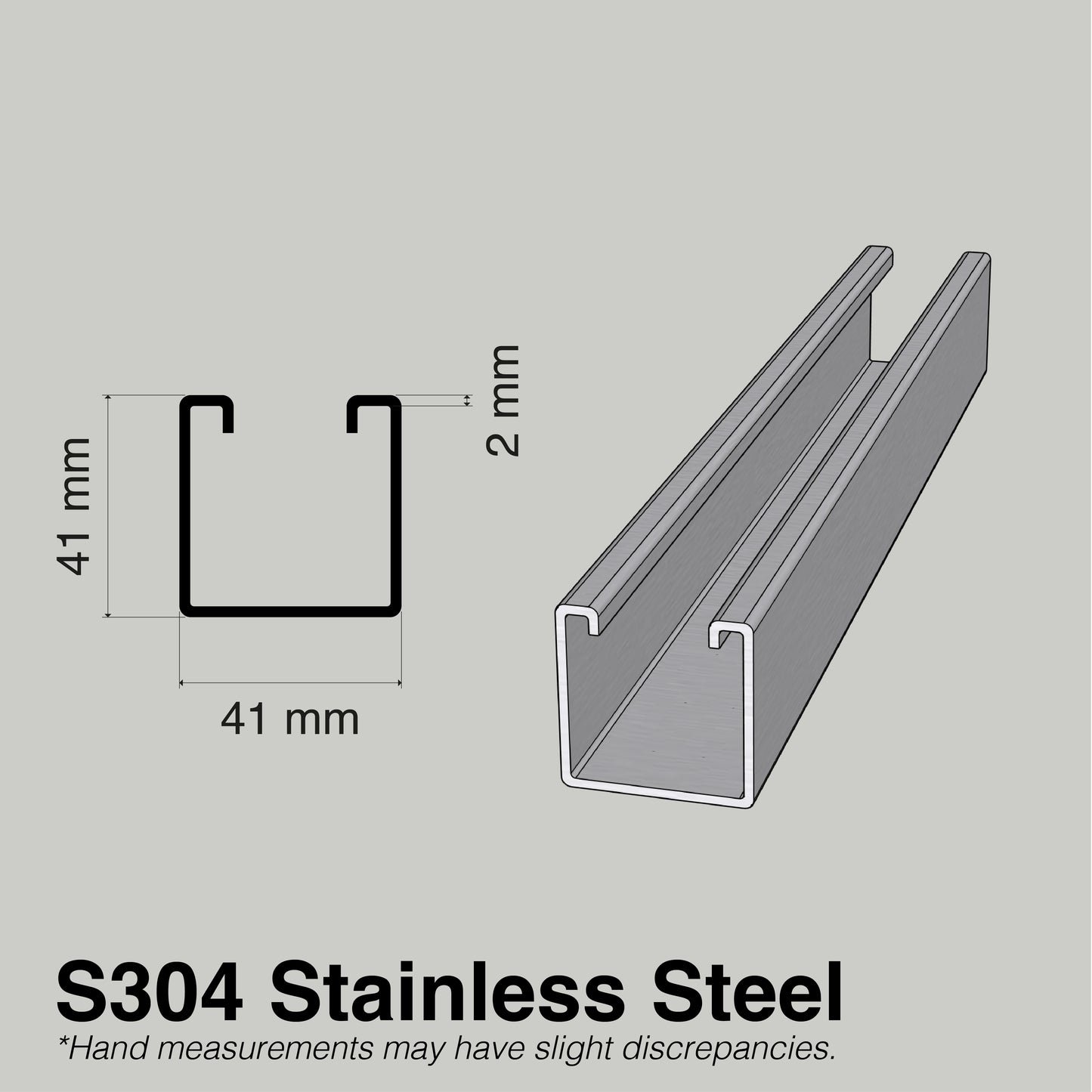 Unistrut Track Slotted Or Plain | S304 Stainless Steel | Heavy Duty Channel