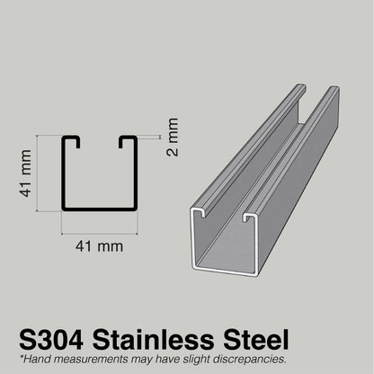 Unistrut Track Slotted Or Plain | S304 Stainless Steel | Heavy Duty Channel