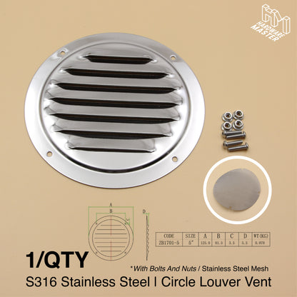 125mm Stainless Steel Round Vent – Marine Grade S316 | Boat, Caravan, 4x4, Ute