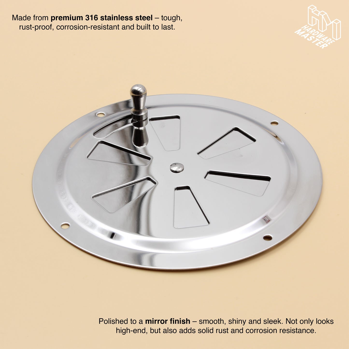 125mm Stainless Steel Closable Round Vent – Marine Grade S316 | Boat, RV, Caravan, 4x4