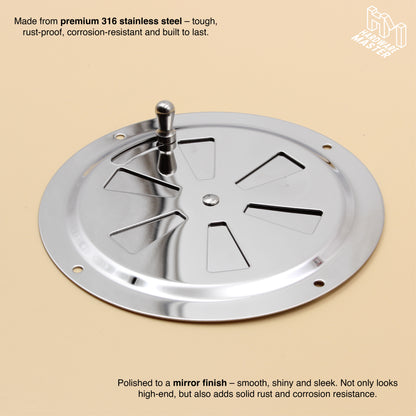 125mm Stainless Steel Closable Round Vent – Marine Grade S316 | Boat, RV, Caravan, 4x4