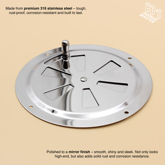 125mm Stainless Steel Closable Round Vent – Marine Grade S316 | Boat, RV, Caravan, 4x4