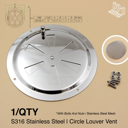 150mm Stainless Steel Closable Round Vent – Marine Grade S316 | Boat, RV, Caravan, 4x4